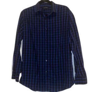 Axist Men’s Button Up Blue and Black Plaid Shirt Medium